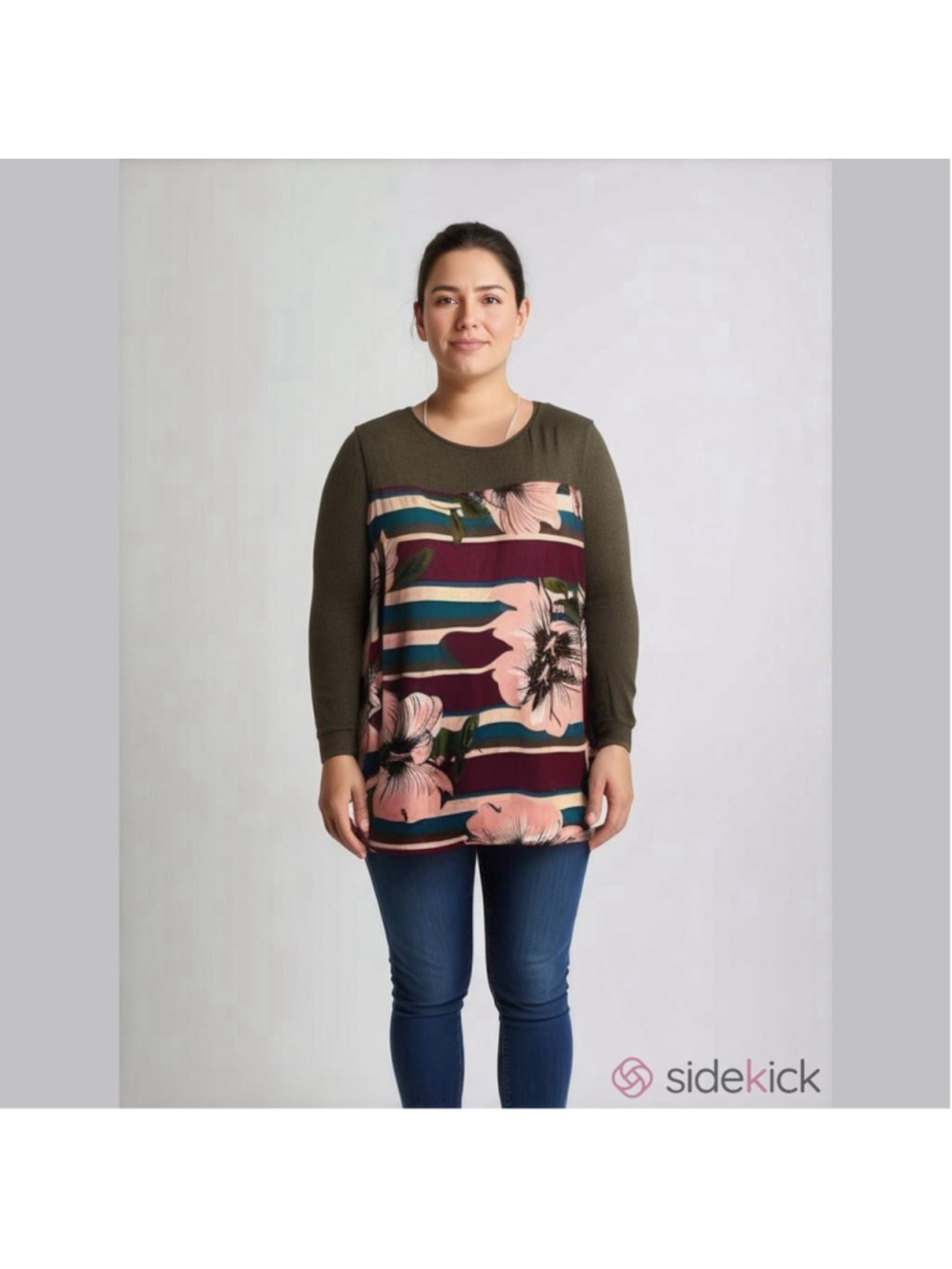 Bloomchic Plus Size Big Floral Tunic Colour block Top Size 28
